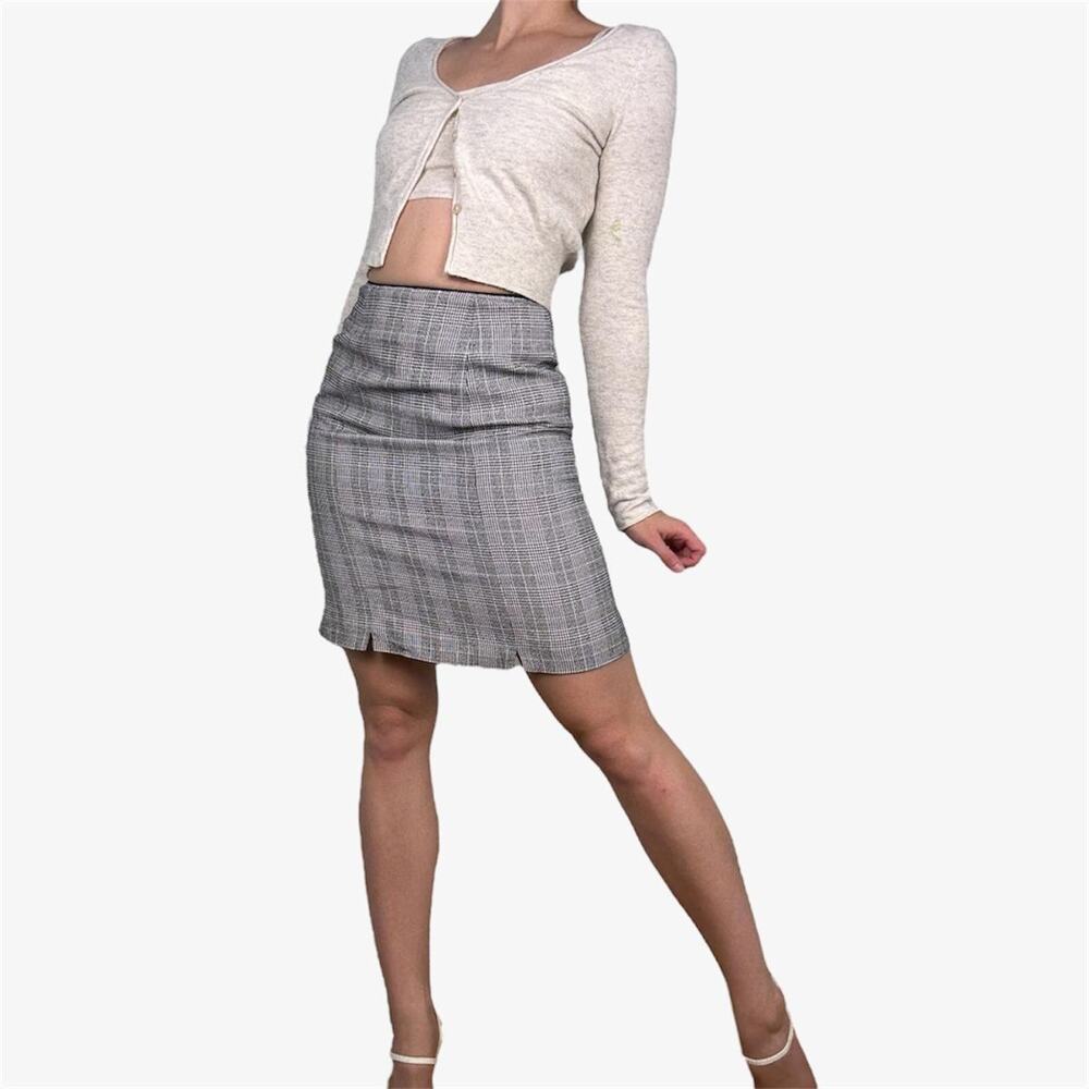 90s plaid pencil skirt high rise white black size 1/2 from Express Tailleur